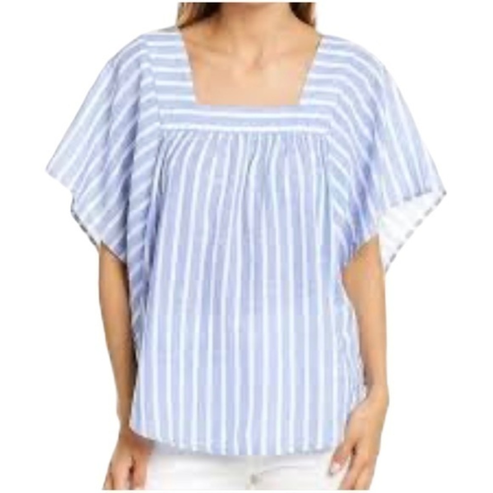 Beach Lunch Lounge Zoey Linen Top
Womens‎ Size L Blue Stripe Square Neck